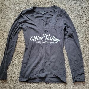 Long Sleeve Black Shirt: Wine tasting is my favorite sport! Woman's Medium